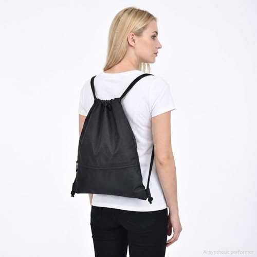 Drawstring Backpack Sackpack String Bag Sports Gym Bag with Zip Pocket for Men Women 17''x13.8''