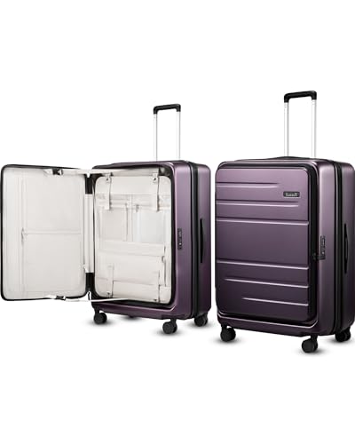 LUGGEX Checked Suitcase with Spinner Wheels, FLO5 Top Opening Expandable Polycarbonate Hard Shell Suitcase with TSA Approved Lock (FX-Core, Purple, 28 Inch) - color: Purple, size: 28 Inch