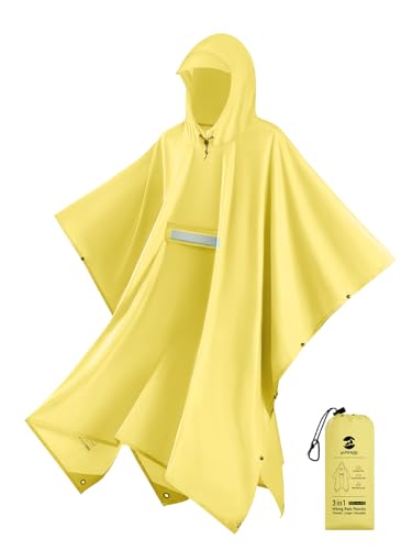 SaphiRose Extra Thick Hooded Rain Poncho Double Layer Waterproof Raincoat Jacket for Men Women Adults - color: Lemon Yellow
