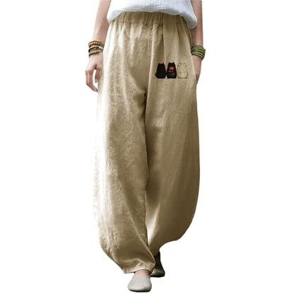 MARSVOVO Wide Leg Pants for Women Elastic High Waist Oversized Loose Casual Yoga Pants Lightweight Breathable Trousers - color: Black White, size: Medium