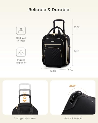 LOVEVOOK Underseat Carry On Luggage with Wheels, Stylish Under Seat Luggage with Giant Tumbler Holder Pocket, Soft Sided Small Suitcase for Travel, Work - color: Black