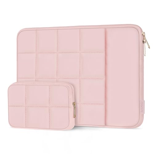 MOSISO Laptop Case 16 inch, 15-15.6 inch Puffy Laptop Sleeve Compatible with MacBook Pro 16 M5 M4 M3 M2 M1, HP Acer Dell Lenovo,Twelve Square Quilted Bag with Vertical Pocket&Small Case, Pink - color: Pink, size: 16 inch