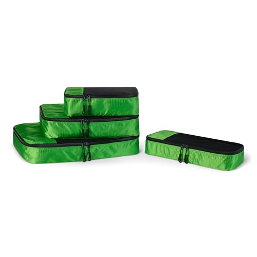 Amazon Essentials 4-Piece Packing Cubes Travel Accessories Set, Luggage Organizer with Double Zipper, Mesh Top, Space-Saving for Suitcases, Small/Medium/Large/Slim, Green (Previously Amazon Basics) - color: Green, size: 1 x Large, 1 x Medium, 1 x Small, 1
