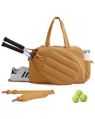 BAGSMART Tennis Gym Bag for Women, Tennis Backpack Holds 2 Rackets with Shoe Compartment, 15.6" Laptop Gym Backpacks for Court, Off-work, Everyday & Overnight Weekend - color: M-Oxidized Gold, size: Tennis Gym Bag