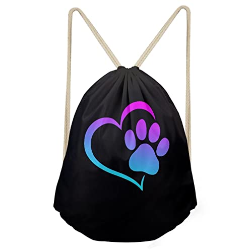 Upetstory Dog Paw Print Drawstring Bag Gym Sackpack Sports String Backpack Gym Cinch Bags School Bookbag Lightweight Casual Daypack for Travel Holiday Hiking Camping Beach - color: Dog Paw Print