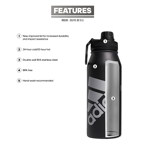 adidas Metal Water Bottle 1L - color: Black/Silver Metallic