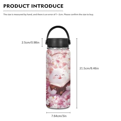 Flashideas Cherry Blossom Cat Backpack for School Girls Backpack with Lunch Box 32 oz Water Bottle and Water Bottle Holder 4Pcs Set 17" Bookbag with Compartments Sturdy School Bag for Kids Elementary - color: Cherry Blossom Cat
