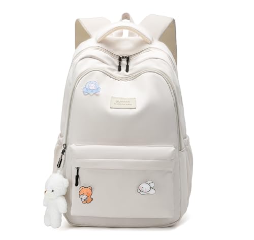 School Backpack for Teen Girls Cute Bookbag for High Middle School College Aesthetic Laptop Back Pack,Beige - color: Beige