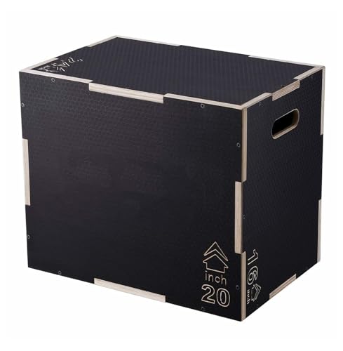 Plyometric Jump Box 3-in-1, 24/20/16 Inch Wood Plyo Box, Fitness Step Platform, Agility Training Box - Home Gym, Strength & Conditioning, Black