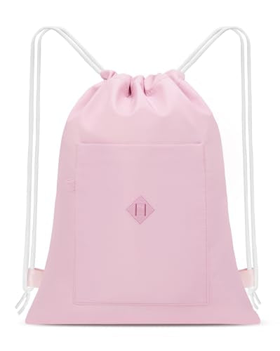 BAVELOE Drawstring Backpack with Pocket, Sports Gym Sackpack for Women | Large Capacity, Water-Resistant, Gym, Yoga, Travel, Beach, Daily Carry - color: S, Pink, size: Small
