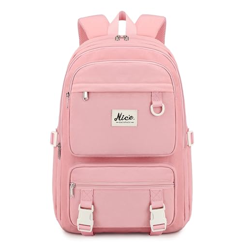 Laptop Backpack for Women College High Schoolbag Big Students Bookbags Large Multi pocket Travel Daypack Casual (Pink) - color: Pink
