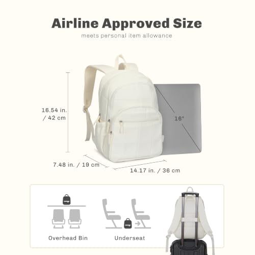 Hynes Eagle College Laptop Backpack 16 Inches Quilted Travel Backpack for Women Lightweight Puffer Casual Daypack 28L Ivory Beige - color: Ivory Beige