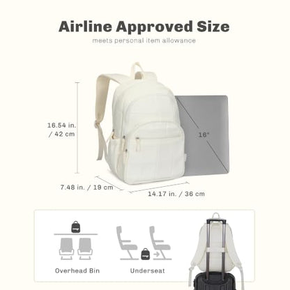 Hynes Eagle College Laptop Backpack 16 Inches Quilted Travel Backpack for Women Lightweight Puffer Casual Daypack 28L Ivory Beige - color: Ivory Beige