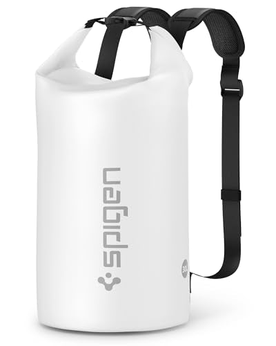 Spigen for Waterproof Backpack IPX6, 35L Roll Top Travel Rucksack Fits up to 16 Inch Laptop, Multi-Compartment Bag Ventilated Back, Chest Strap Hiking, Camping, Swimming, Canoeing, Fishing - color: Snow White (A631 30L)