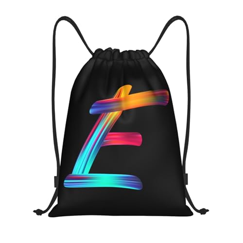 Drawstring Bags Initial Drawstring Backpack Sackpack Black Draw String Cinch Bags for Sports, Gym, Travel, Swimming, Beach, Camping, Rainbow Letter E - color: Letter-e, size: S-16.9"*14"