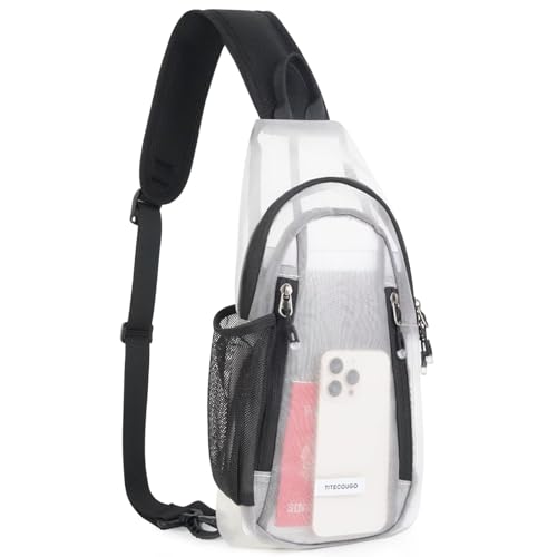 TITECOUGO Clear Sling Bag Clear Bag for Stadium Events Crossbody Daypack for Women Men Shoulder Backpack Transparent Casual Daypack for Concerts Sport White - color: White