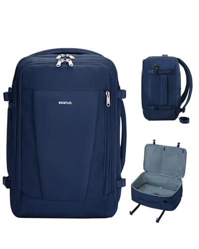 ECOHUB 17'' Travel Backpack, Personal Item Backpack with 13 Pockets, Flight Approved Carry on Backpack with USB Port & Luggage Sleeve, Travel bag for Men & Women, Water Resistant Backpack, Blue - color: Blue, size: 17 inch underseat