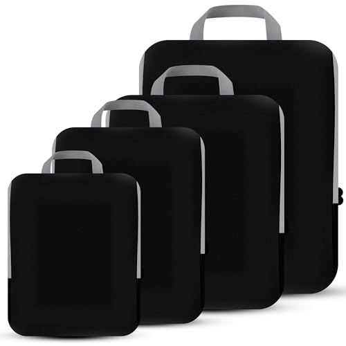 PANDA JOYS 4 Set Compression Packing Cubes Travel - Travel Accessories Expandable Packing Organizers for Carry On - Essentials Luggage Bags - Black - color: Black