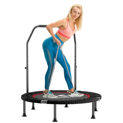 K KENSONE 40" Mini Flodable Spring Rebounder Trampoline for Adults, Small Exercise Trampoline for Indoor Workout and Fitness, Purple Resistance Band Included, Max Load 330 LBS - size: 40"(Gray Resistance Band), style: With Bar