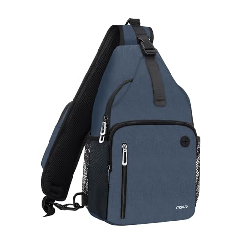 MOSISO Sling Backpack Bag, Crossbody Shoulder Bag Travel Hiking Daypack Chest Bag with Front Square Pocket&USB Charging Port - color: Haze Blue