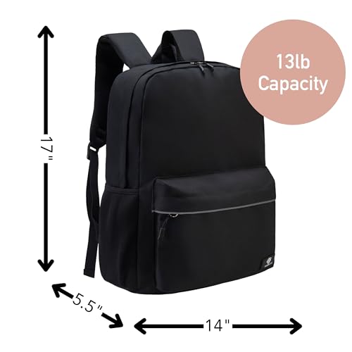 Fenrici Black Backpack for Girls, Boys, Teens, Kids' School Backpack, Kids' Bookbags with Padded Laptop Compartment, Black, 17 Inch - color: Black