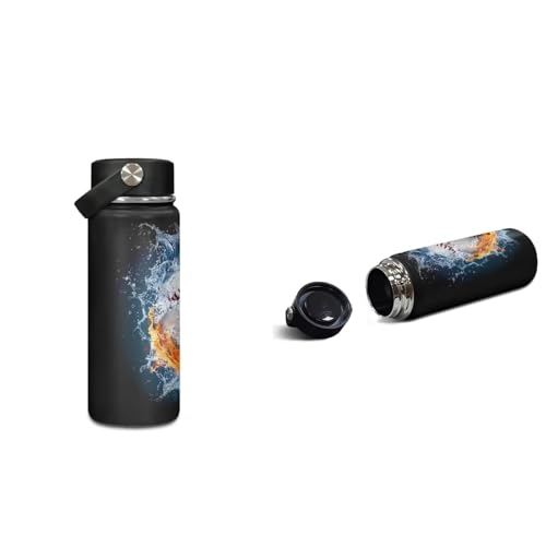 ZOUTAIRONG Flaming Water Baseball Design Casual Backpack for School and Small Thermos School Bags for Girls 7-10/10-12/12-16, Casual Book Bag with 2 Side Pockets - color: Flaming Water Baseball Design
