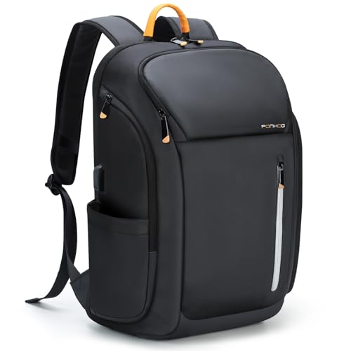 Ponhog Business Backpack for Men, 18 Inch Tech Waterproof Smart Laptop Backpacks with USB Charging Port, Flight Approved Anti-Theft Large Work Computer Bag Durable for Travel, Office, College, Black - color: A-black, size: 18 Inch