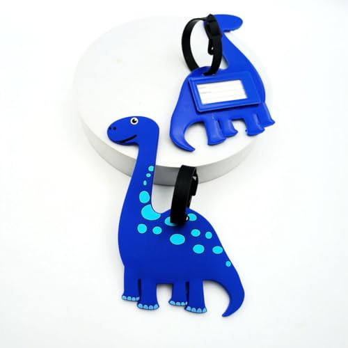 Cute Cartoon Dinosaur Silicone Luggage Tag Fun Triceratops Travel Bag Tag Personalized Labels for Cruise Airport (Blue-Diplodocus) - style: Blue-Diplodocus