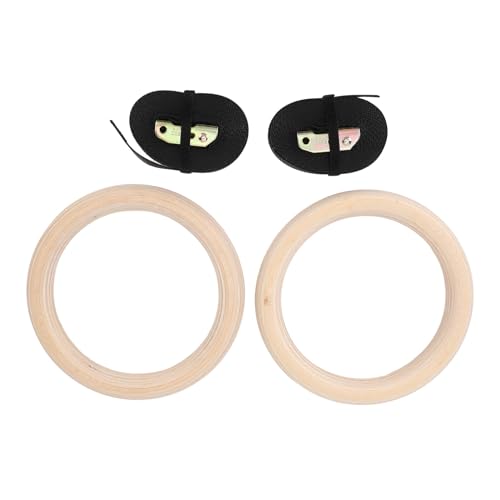 Wooden Gymnastics Rings Set, Birch Pull Up Rings for Strength Training, Bodyweight Fitness Workout Gym Equipment with Adjustable Straps, Outdoor Exercise Rings for Men and Women