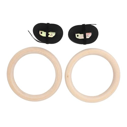 Wooden Gymnastics Rings Set, Birch Pull Up Rings for Strength Training, Bodyweight Fitness Workout Gym Equipment with Adjustable Straps, Outdoor Exercise Rings for Men and Women