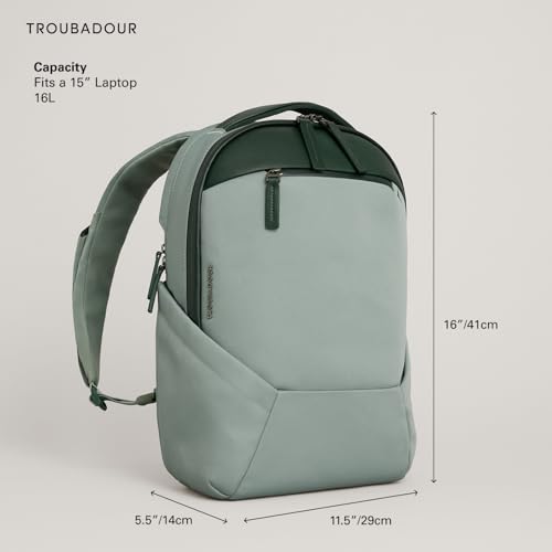 Troubadour Apex 4.0 Compact - 16L Premium Laptop Backpack - Ergonomic & Water Resistant - Designed for Work and Travel - Green Smoke - color: Green Smoke