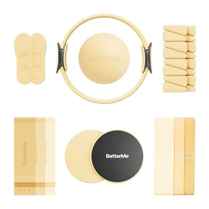 BetterMe Pilates Studio Kit – Pilates Ring, Pilates Ball, Resistance Bands & Sliders – Complete Pilates Equipment Set for Women – Home & Studio Pilates Workout Kit - color: Butter Yellow