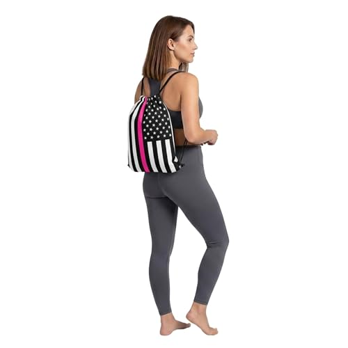 Pink Stripe American Flag Drawstring Backpack, Lightweight Cinch String Sports Sackpack for Men & Women,pack of 2 - color: Americanflag-pink Stripe