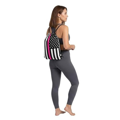 Pink Stripe American Flag Drawstring Backpack, Lightweight Cinch String Sports Sackpack for Men & Women,pack of 2 - color: Americanflag-pink Stripe
