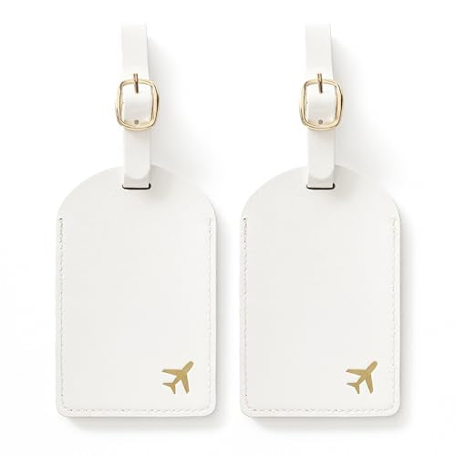 Luggage Tags for Suitcases, PU Leather Travel Tags for Luggage.(Cream) - color: White