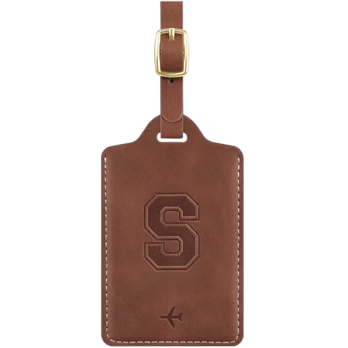 Luggage Tags for Suitcase Embossed Personalized Initial Letter S Travel Tags with 3 Replaceable Name Cards Leather Privacy Bag Tags Travel Essentials Backpack Tags for Women and Men, Brown S - color: Brown, size: S
