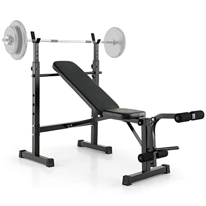 Goplus Adjustable Olympic Weight Bench Barbell Rack Set, Foldable Workout Bench Press Set with Leg Developer, Squat Rack, Home Gym Flat Incline Decline Weight Lifting Strength Training