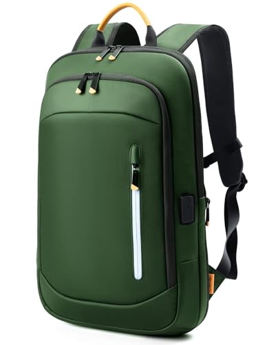 Slim Laptop Backpack for Men, 15.6 Inch Business Travel Backpack with USB Charging Port, 1.5Lbs Lightweight Work Computer Bag, 600D Waterproof Durable Backpack, Green - color: Green, size: 15.6 Inch
