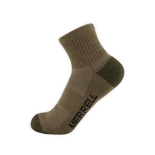 Merrell Unisex 3-pack Trekker Outdoor Ankle Socks, Mid-height Wool Blend Trail Socks Multi-pack - color: Olive, size: Medium-Large