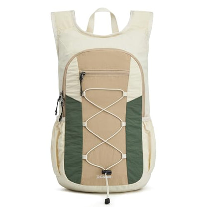 G4Free 20L Hiking Backpack Lightweight Daypack with Phone Pocket Small Packable Foldable Hiking Bag for Women Men, Green+Beige - color: Green+beige