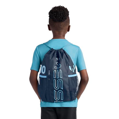 Messi Boys Lifestyle Drawstring Bag, Front & Water Bottle Pocket, Dark Blue