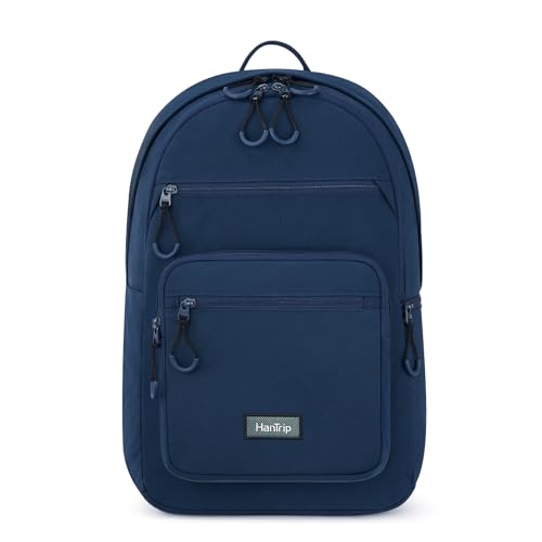 HanTrip Carry On Travel Backpack For Women, 18 Inch Water Resistant Large Backpack Lightweight Bookbag For Men, 8x14x18 Personal Item Bag Casual Daypack Backpacks For Work Office Commuter (Navy Blue) - color: Navy Blue, size: 18 Inch