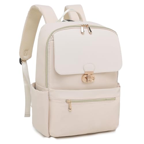 Laptop Backpack for Women, 15.6 Inch Work Business Backpacks Purse, College Bookbag for School, Waterproof Daypack for Travel (Beige) - color: Beige
