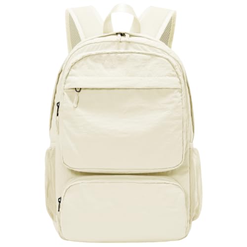 BJLFS Beige School Backpack Women, Unisex Lightweight Backpack School Bag Water-resistant Casual Rucksack fits 14 inch Laptop for Boys Girls Men and Women Bookbag College Daypack for Teenage - color: A1-beige