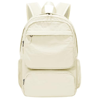 BJLFS Beige School Backpack Women, Unisex Lightweight Backpack School Bag Water-resistant Casual Rucksack fits 14 inch Laptop for Boys Girls Men and Women Bookbag College Daypack for Teenage - color: A1-beige