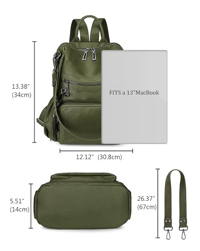 Uromee Backpack Purse for Women Vegan Leather Ladies Fashion Travel Tassel Shoulder Bag Convertible Green bag - color: 0243 Green 2