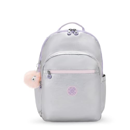 Kipling Women's Seoul Extra Large Bts 17" Laptop Backpack, Durable, Roomy with Padded Shoulder Straps, Built-In Protective Sleeve - color: Silver Glow Met, size: Large