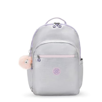 Kipling Women's Seoul Extra Large Bts 17" Laptop Backpack, Durable, Roomy with Padded Shoulder Straps, Built-In Protective Sleeve - color: Silver Glow Met, size: Large