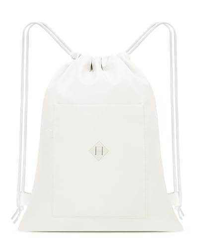 BAVELOE Drawstring Backpack with Pocket, Sports Gym Sackpack for Women | Large Capacity, Water-Resistant, Gym, Yoga, Travel, Beach, Daily Carry - color: S, Beige, size: Small