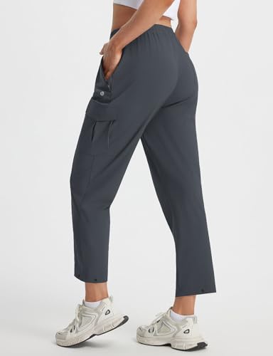 baleaf Women’s Petite Travel Hiking Pants Quick Dry Stretch Cargo Ankle Pants with Zipper Pockets - color: Dark Gray, size: XX-Large